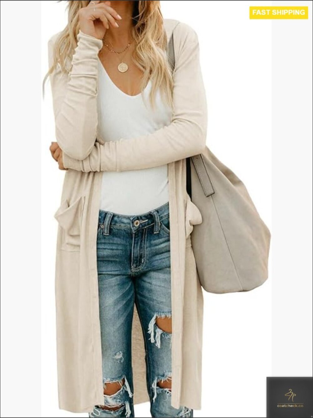 Lightweight Hooded Long Cardigan Open Front with Pockets Casual Cardigan